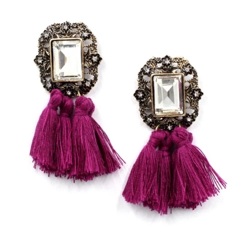 Elegant Gold and Purple Tassel Earrings